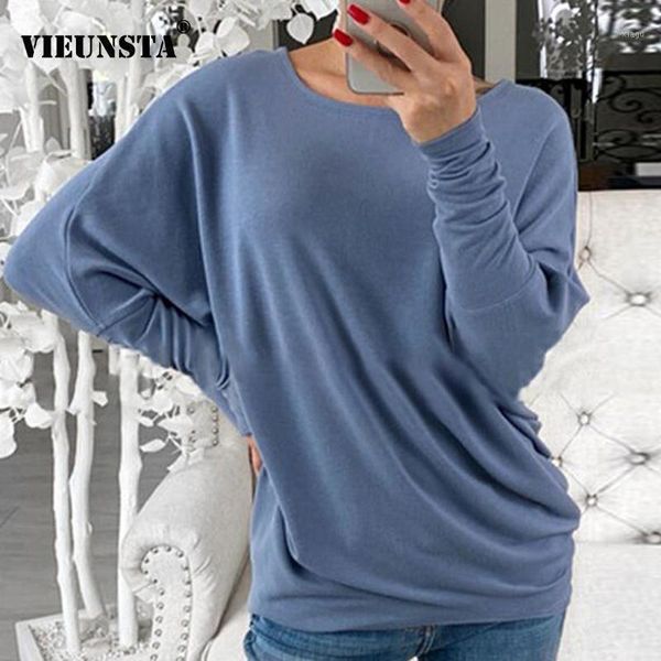 

2020 autumn solid color loose basic women shirts off shoulder long sleeve blouse fashion o neck plus size streetwear blusas1, White
