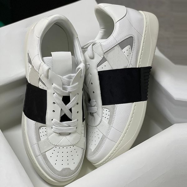 

mens womens calfskin vl7n sneaker platform shoes oversized reflective flat trainer black white real leather casual shoes with box