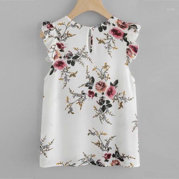

women shirts summer casual blouse camisa feminina multicolor sleeveless butterfly sleeve o-neck print chiffon blouse shirt *501, White