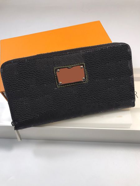 

wholesale long wallet fashion single zipper men women leather wallet ladies long purse with orange box card m60017, Red;black