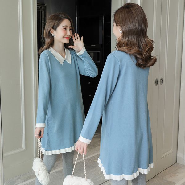 

pregnant women's suit chaoma fashion go out winter dress spring autumn knitted sweater bottom coat, White