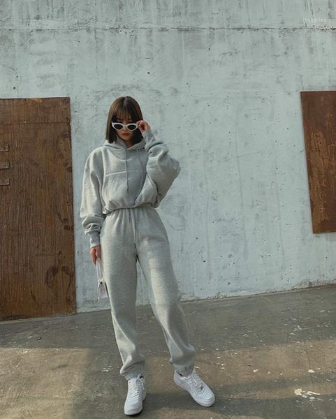 

autumn winter tracksuit women fashion long sleeve hooded and casual pants two piece set casual outfits1, Gray