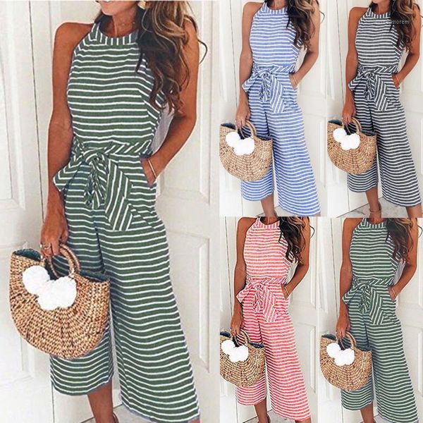 

women sleeveless striped jumpsuit casual clubwear wide leg pants outfit rompers womens jumpsuit macacao feminino#301, Black;white