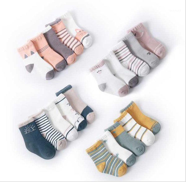 

5pairs/bag cartoon animal multicolor mesh cotton summer spring newborn boy kids socks baby girls breathable socks for 1-8t1, Pink;yellow