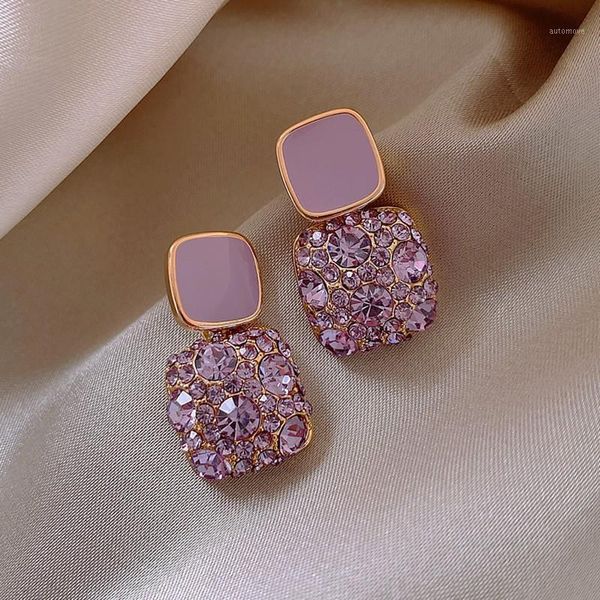 

2020 new trend women earrings korean purple crystal square geometric drop earrings lovely heart fine fashion jewelry party gift1, Silver