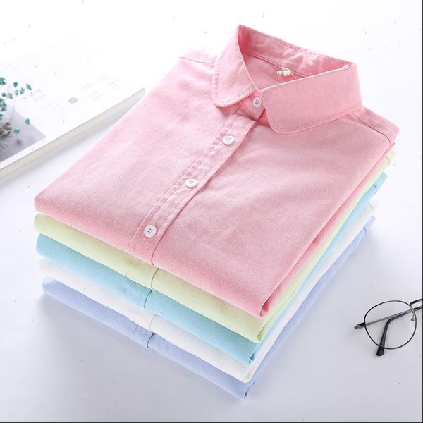 

brand women blouse shirts new spring style white long sleeve blouses women casual solid oxford shirts plus size