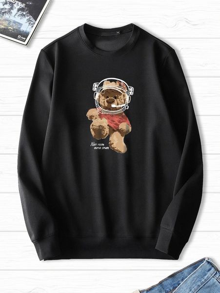 

men bear & slogan graphic sweatshirt x7vq#, Black