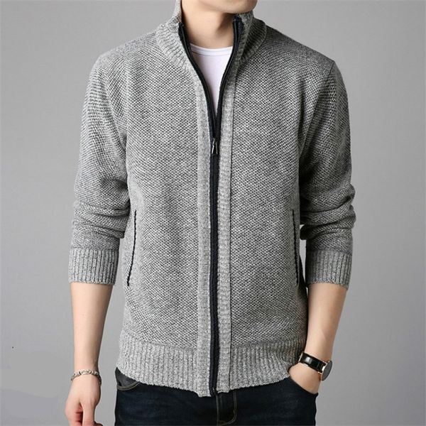 

winter fleece men's sweater coat side pocket long sleeve knitted cardigan full zip autumn warm male fashionable causal clothing 201210, White;black