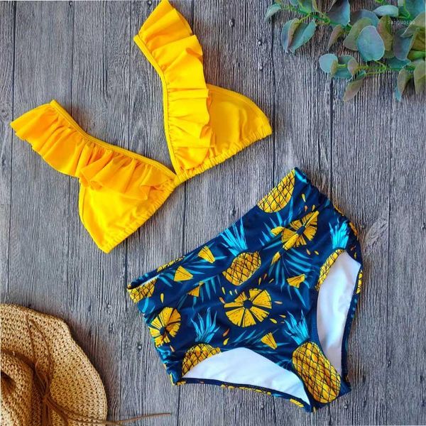 

bikinis set vintage high waisted bikini 2021 swimsuit women two piece ruffle swimwear plus size bathing suits summer xxl1