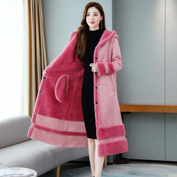 

thicken long women parkas padded jacket overcoat lambs wool women winter jacket hooded plus velvet winter coat hk2511, Black