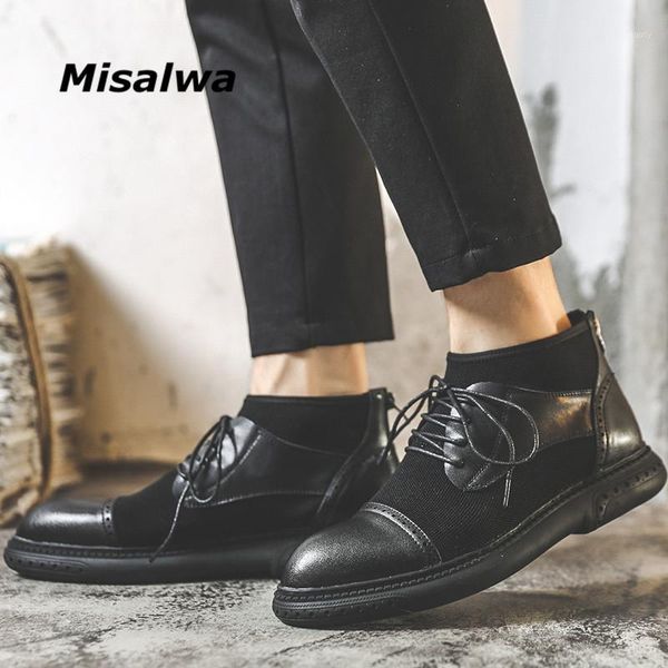 

misalwa elegant men suit boots convenient zip business wedding black leather fashion style tick sole ankle boots oxford dress1