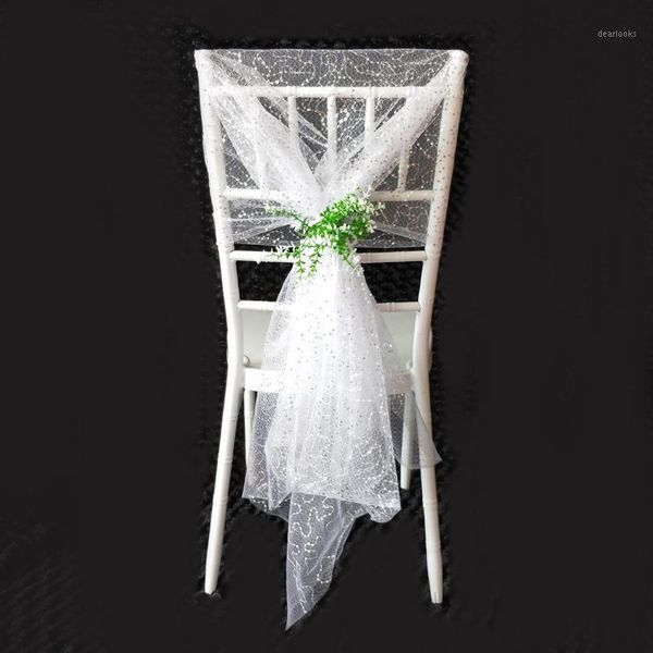 

100 pcs white sequin voile chiavari chair sash for wedding decoration1