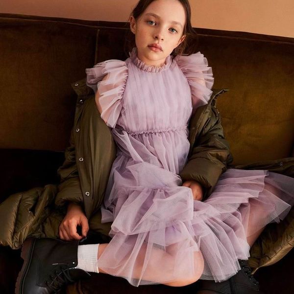 

children summer dress girl purple layered dress girl gauze short sleeve princess dress ad010, Red;yellow