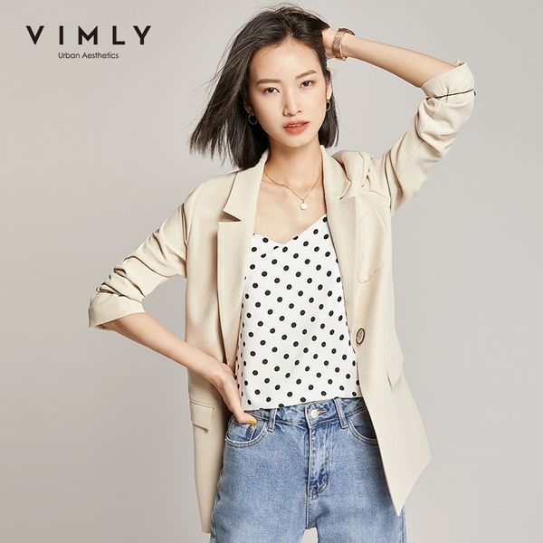 

vimly office lady blazer women autumn elegant turn down collar solid slim single button casual jacket female overcoat f3595 201102, White;black