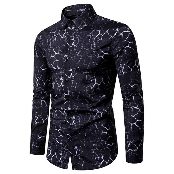 

men's casual shirts hawaiian shirt male mens ethnic style vintage printing slim long sleeve dress blouse camisa masculina plus size, White;black