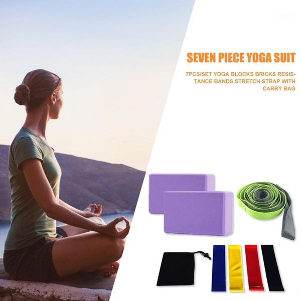 

yoga belts portable delicate design 8pcs/set eva yoga blocks bricks latex rubber resistance bands stretch strap1