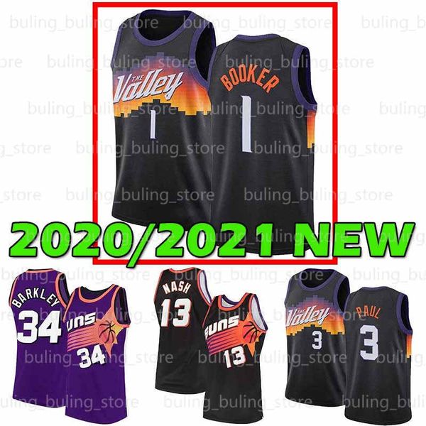 

2020 2021 new phoenix suns devin 1 booker chris 3 paul steve 13 nash charles 34 barkley men youth 20 21 basketball jerseys, Black;red