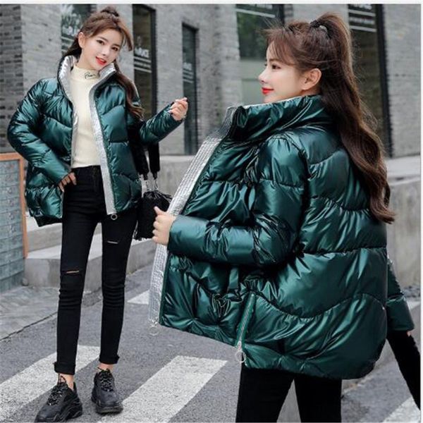 

women's down & parkas 2021 winter stand-up collar short padded coat loose bright surface bread warm jacket outerwear, Black