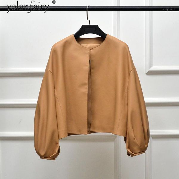 

yolanfairy genuine leather jacket women korean short sheepskin coat female spring autumn brown fashion veste en cuir kj66781, Black