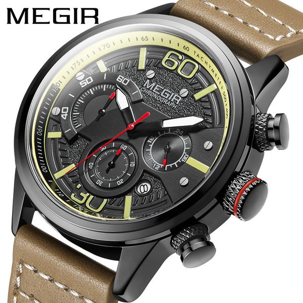 

new megger megir watch men's multi-function sports watch time calendar quartz watch 2110, Slivery;brown