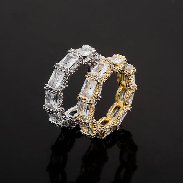

trending hip hop rings for men women luxury bling zircon rings fashion 18k gold rhodium plated geometric couple rings, Silver
