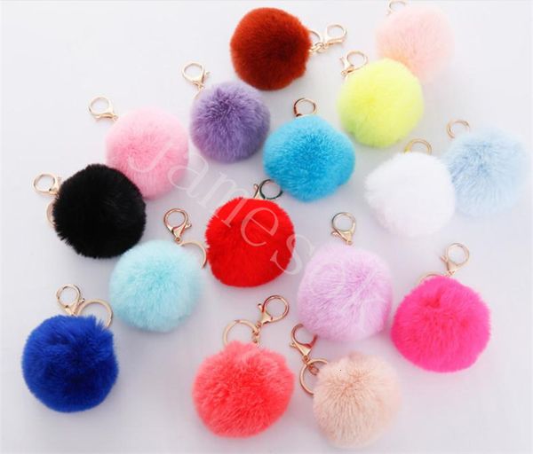 

colors 8cm imitate ball 37 pom car handbag keychain fluffy faux rabbit fur key ring db187, Silver