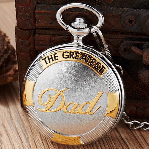 

vintage silver golden luxury the greatest dad quartz pocket watch fob chain necklace men's fathers gifts clock relogio de bolso q wmtfs, Slivery;golden