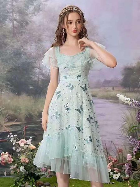 

net dress 2020 new summer embroidery butterfly sequins elegant high waist slim irregular skirt skirt fairy skirt, Black;gray