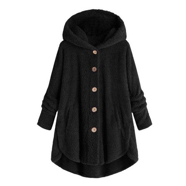 

women's jackets women jacket plus size button plush hooded loose cardigan wool coat long sleeve autumn woman coats pullover, Black;brown