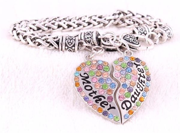 

link, chain 1 set arrival rhodium plated zinc studded with sparkling crystal mother daughter charm bracelet link, Black