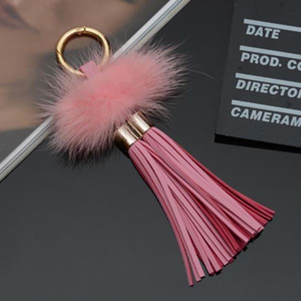 

new leather tassels with mink fur ball key chain with two tassels for car keychain bag key ring jewelry eh815 h jllgvq