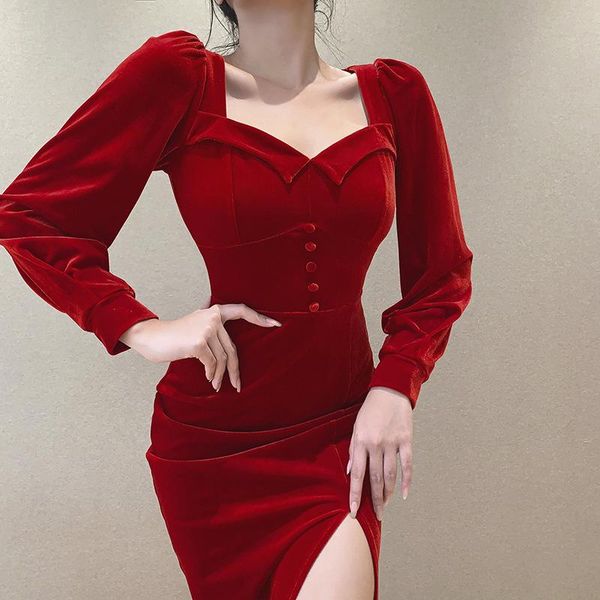 

eaglewolf 2020 autumn new velvet square neck waist zipper long sleeve dress women, Black;gray