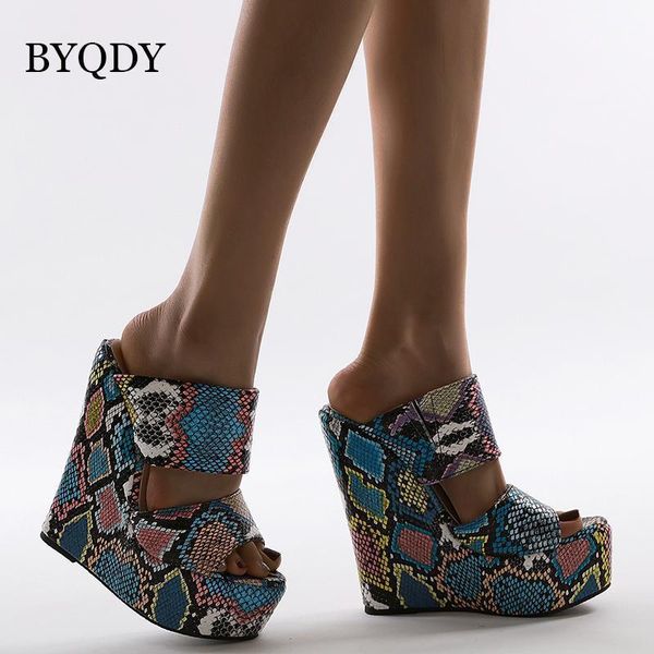 

byqdy ultra high heels 15cm summer sandals animal print wedges heels sandals women 2020 summer platform shoes woman plus 41-431, Black