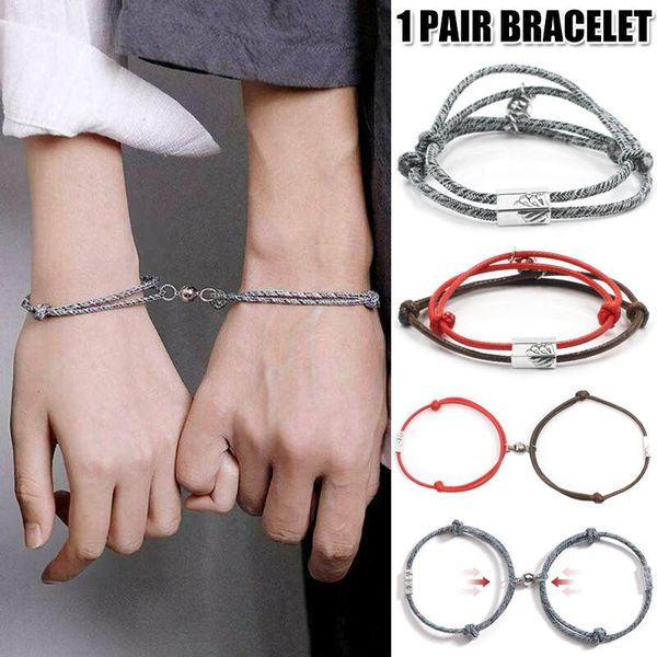 

charm bracelets 2pcs/set couple bracelet oath pendant magnetic gift bangle chain rope braided bracelet@88, Golden;silver