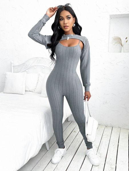 

textured super crop with cami unitard jumpsuit w7md#, White