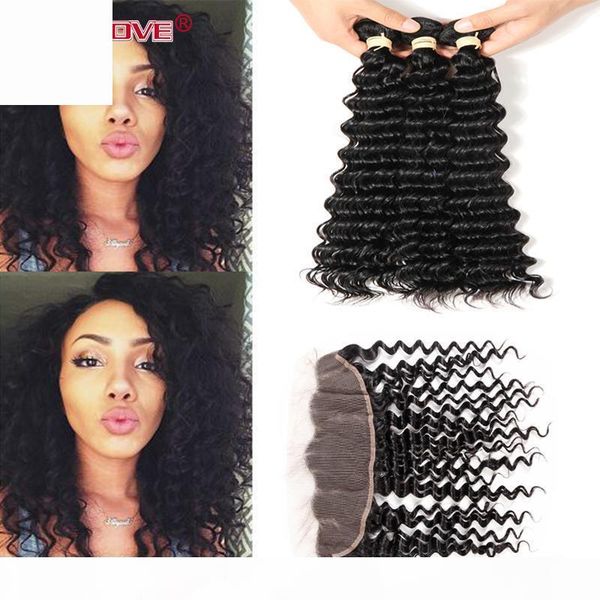 

malaysian lace frontal closure with 3 bundle virgin hair deep weaves with frontal closure 3 pieces hair and frontal closure with baby hair, Black;brown