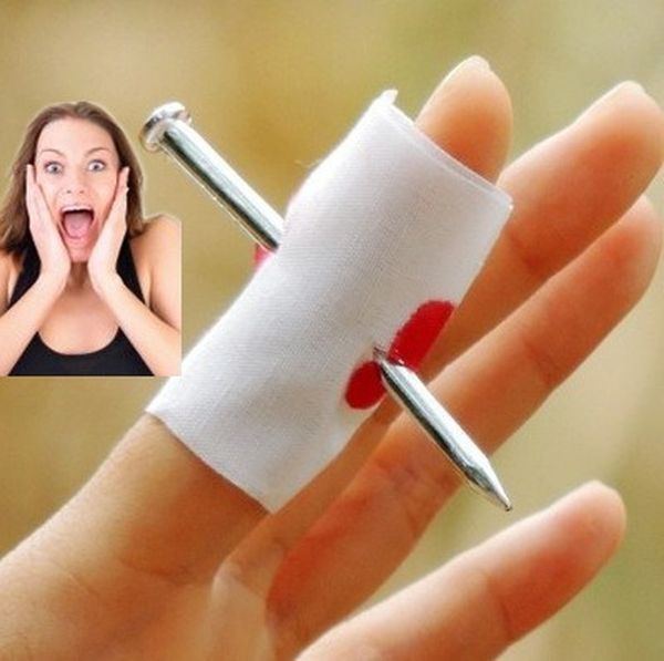 

2020 whole convenient new prank joke toy fake nail through finger trick halloween kids children gags practical jokes