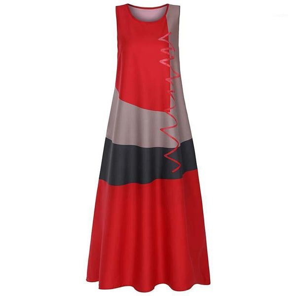 

2020 new women retro summer boho sleeveless maxi dress ladies holiday print sundress plus size boho beachwear vacation dress1, Black;gray