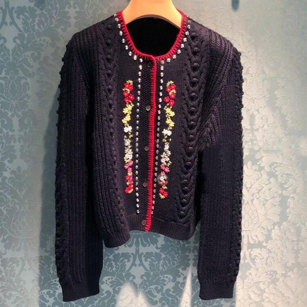 

black women's 2022 sweaters designer scoop long sleeves diamond cardigans women milan runway short knitting coat womens 122401, White;black