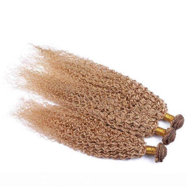 

deep curly honey blonde brazilian human hair 3pcs curly hair weaves #27 strawberry blonde brazilian human hair bundles doube wefted, Black
