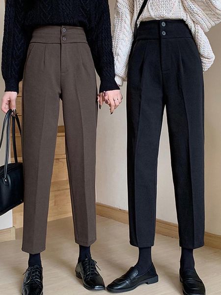 

whcw cgdsr 2020 pant straight suit high waist casual plus size korean autumn trousers women winter solid wide leg office loose1, Black;white