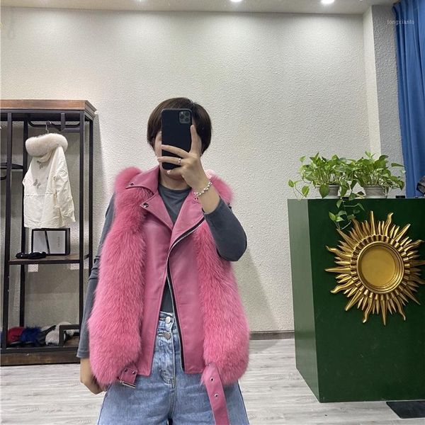 

women 2020 winter elegant genuine fur coat female short solid color sleeveless jacket ladies fashion gilet zipper vest v1421, Black