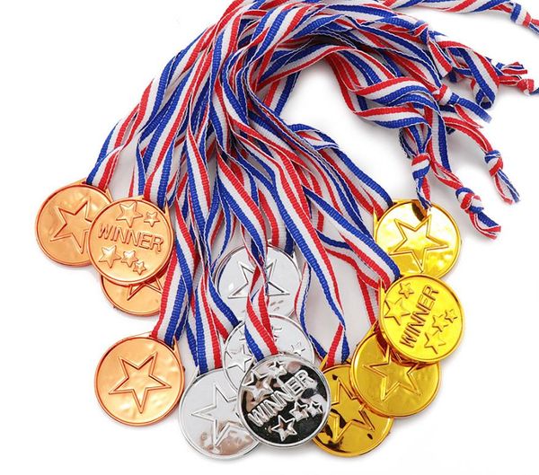 Goud Zilver Bronzen Award-medailles met lint Plastic winnaarmedailles voor kinderen, kinderevenementen, klaslokalen, schoolspellen en sport