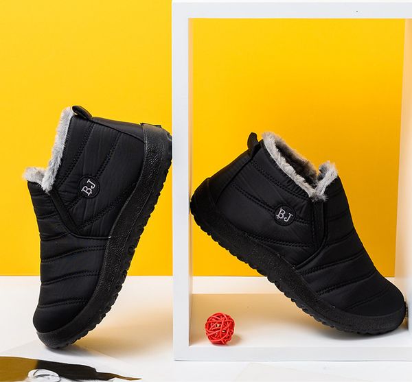 

snow boots women shoes warm plush fur ankle boots winter female slip on flat casual shoes waterproof ultralight footwear vip2, Black
