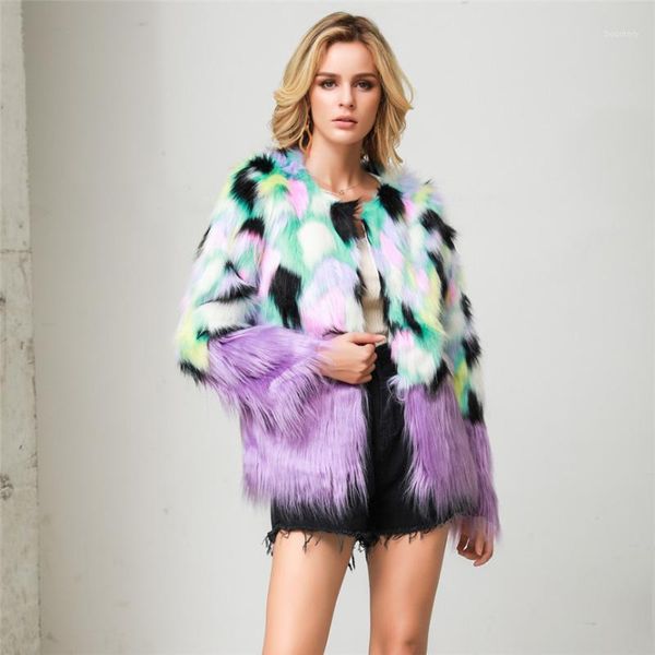 

woman winter coats fashion boho faux fur outerwear splice cardigan loose o-neck pocket coat manteau femme chamarras de mujer y51, Black;brown