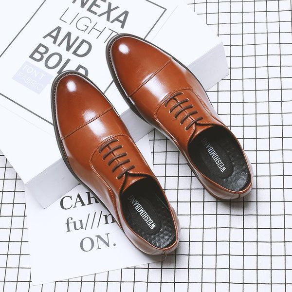 

men's brand leather formal shoes lace up dress shoes oxfords fashion retro men elegant work footwear drop shipping, Black