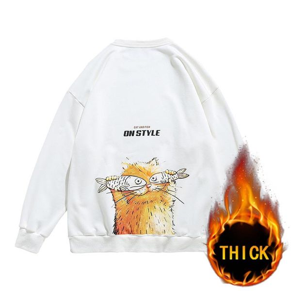 

new autumn winter men sweatshirt pullover warmth hip hop front and back printed animal series [cat and fish] walking jogging, White;black