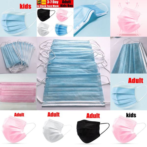 

unisexblack disposable face masks pink with white elastic ear loop 3 ply breathable dust air anti-pollution mouth childr 5 unsl0