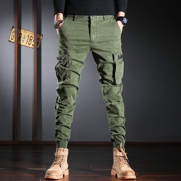 

2021 new fashion streetwear men jeans big pocket elastic casual cargo pants slack bottom hip hop joggers harem trousers 6a0w, Blue