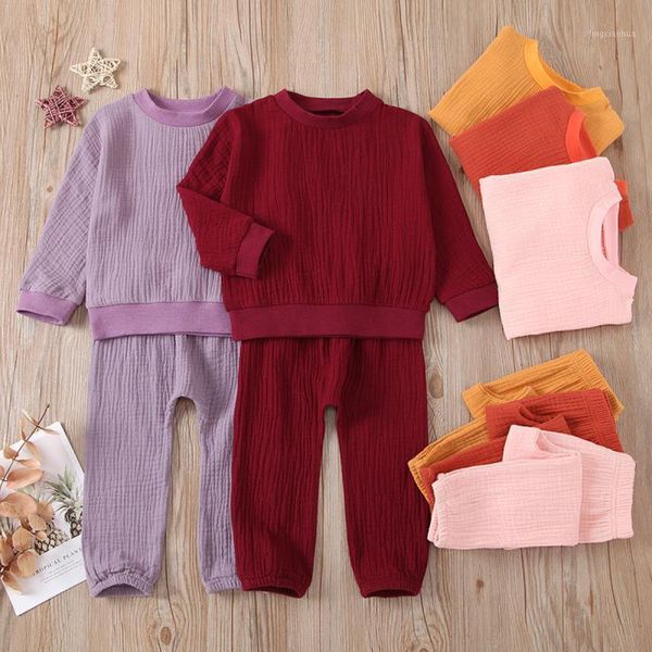 

newborn infant baby girls clothes 2020 baby girl outfit long sleeve solid ruffles + solid pants set 12 18 24 months 3 years1, White